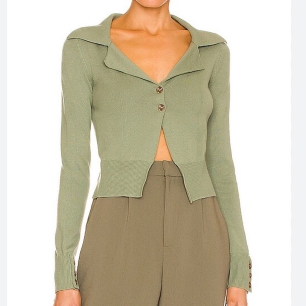 Song of Style Alayna Collared Sage Green Cardigan / Sweater